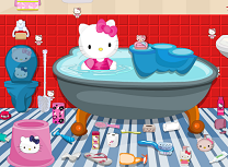 Curatenie in baie Hello Kitty