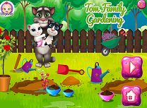 Familia Talking Tom planteaza flori